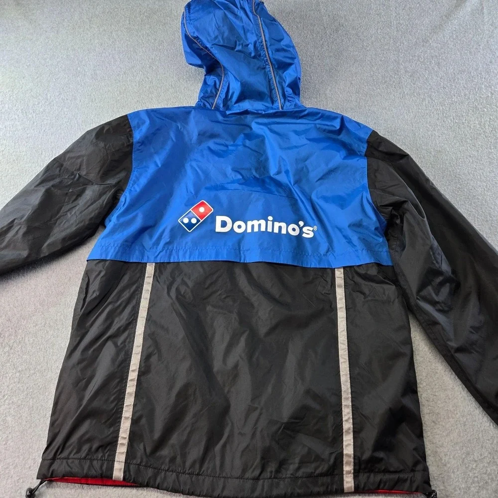 Domino's Jacket Mens S Blue Windbreaker Hooded Lined Pockets Reflective
